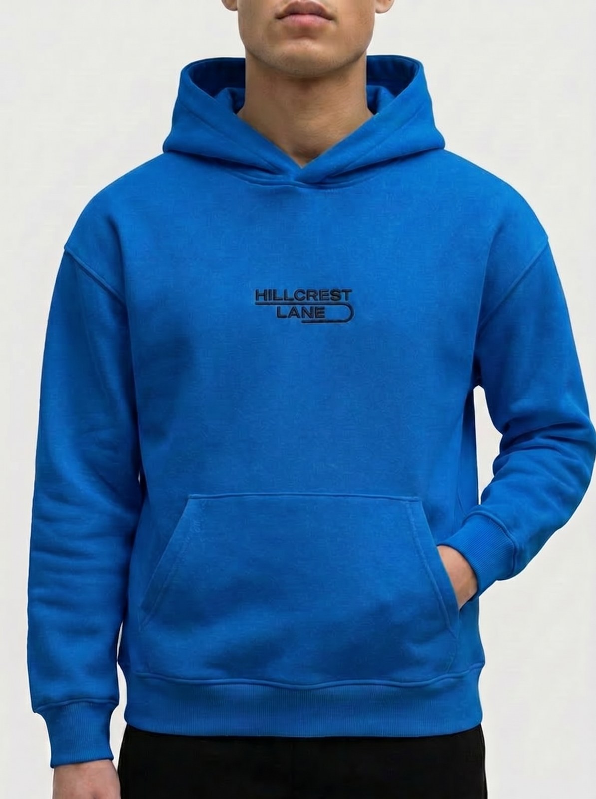 HILLCREST LANE TNU Hoodie — Blue, fully embroidered streetwear hoodie