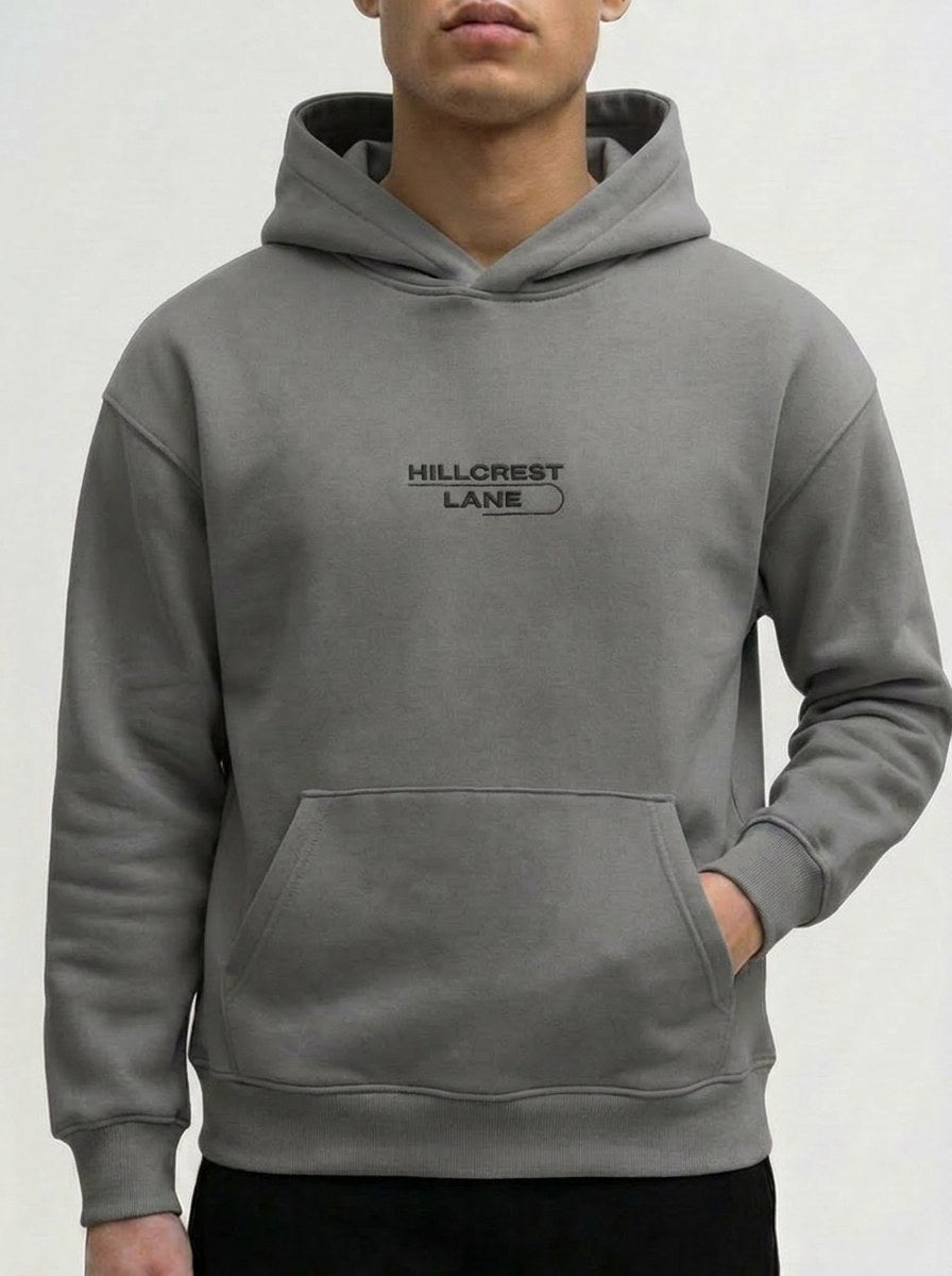 HILLCREST LANE TNU Hoodie — Gray, fully embroidered streetwear hoodie