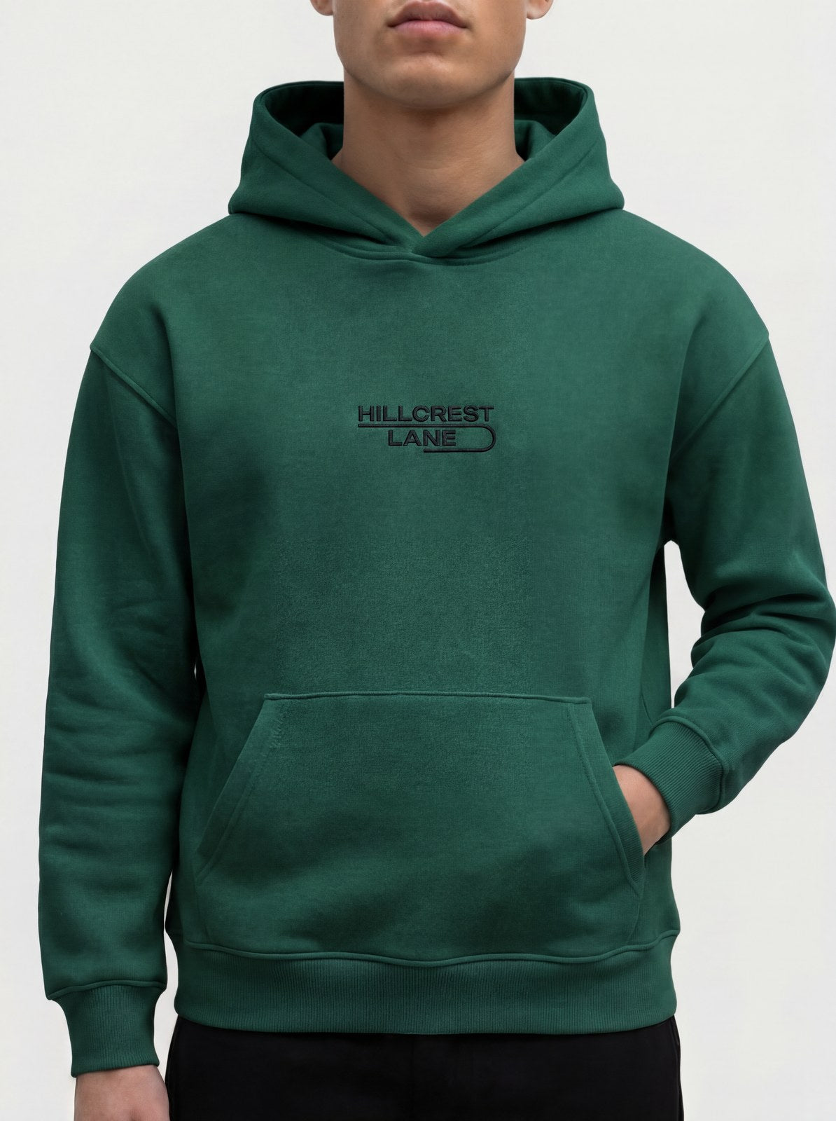 HILLCREST LANE TNU Hoodie — Green, fully embroidered streetwear hoodie