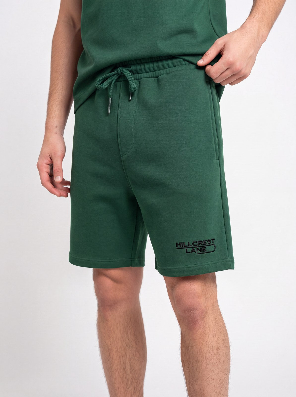 HILLCREST LANE TNU Shorts — Green, fully embroidered streetwear shorts