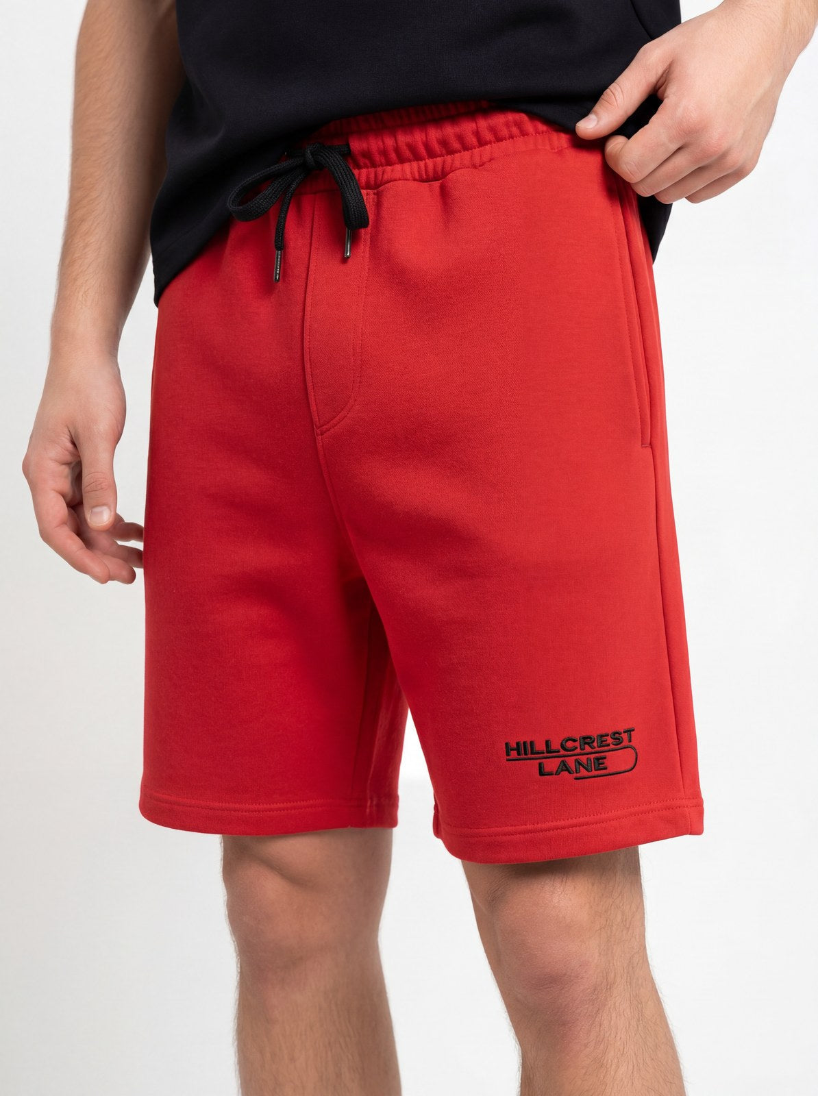 HILLCREST LANE TNU Shorts — Red, fully embroidered streetwear shorts
