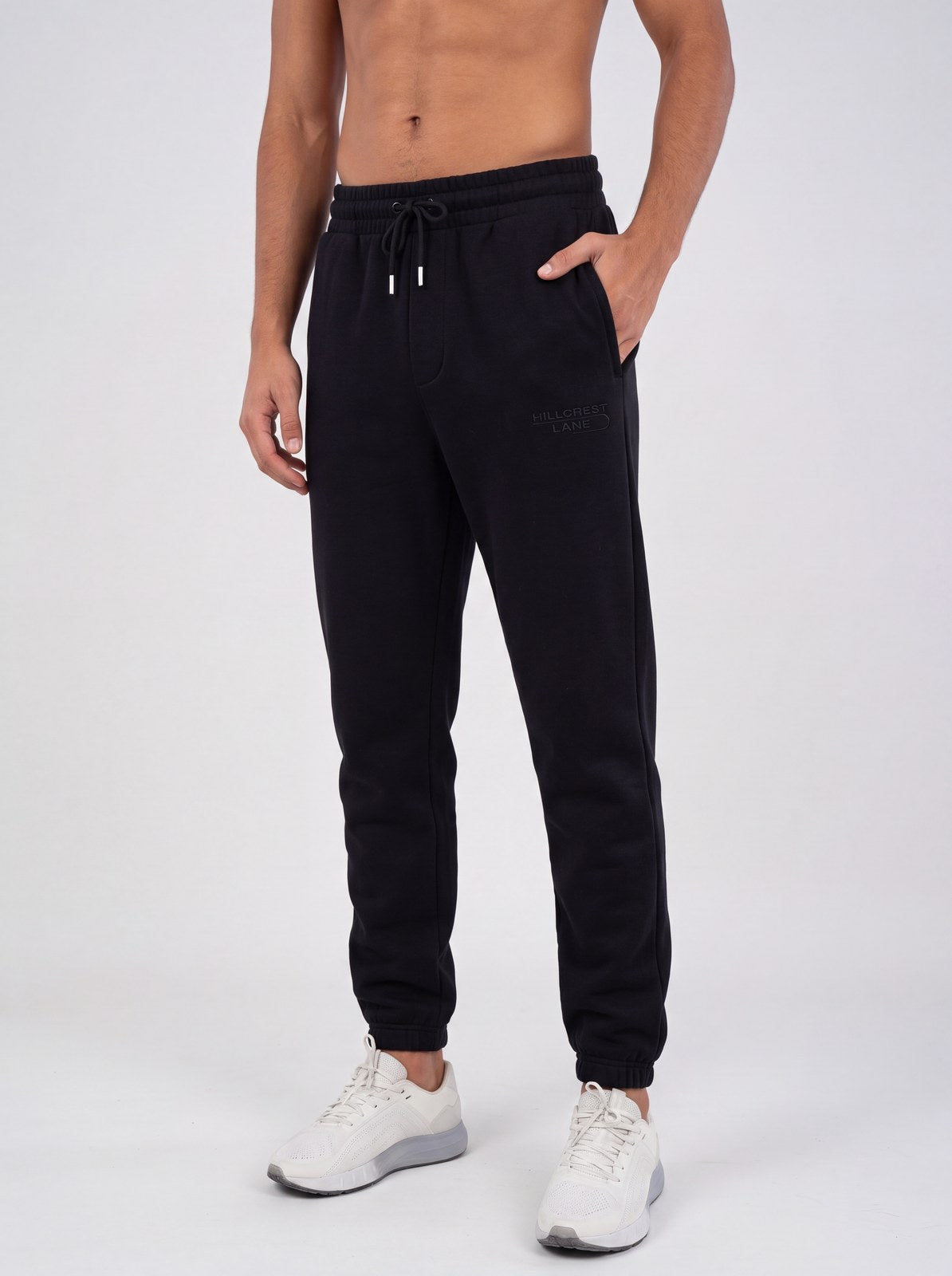 HILLCREST LANE TNU Sweatpants — Black, fully embroidered streetwear sweatpants